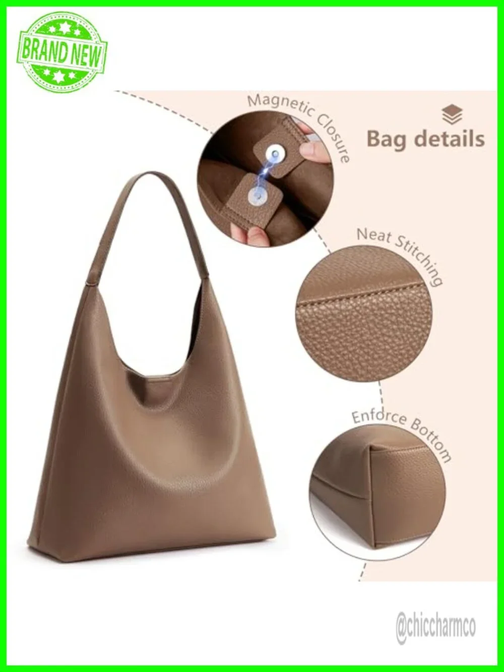 Slouchy Hobo Bag Vegan Leather Suede Tote Shoulder Weekender Travel Purse
